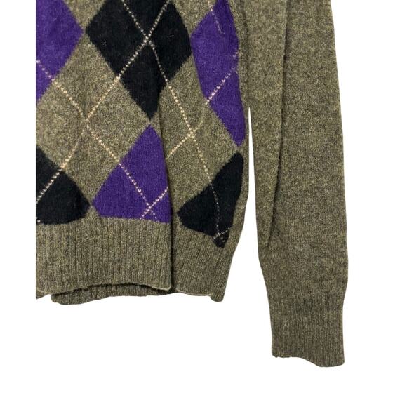 J Crew Vintage Lambswool Argyle Ladies XL Olive Purple Sweater - Picture 2 of 4